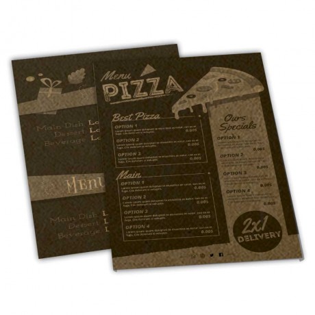 CARDÁPIOS SIMPLES KRAFT 250G 150X210MM Preto e branco frente e verso - 200 un.