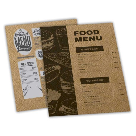 CARDÁPIOS SIMPLES KRAFT 250G 150X210MM Preto e branco frente e verso - 100 un.