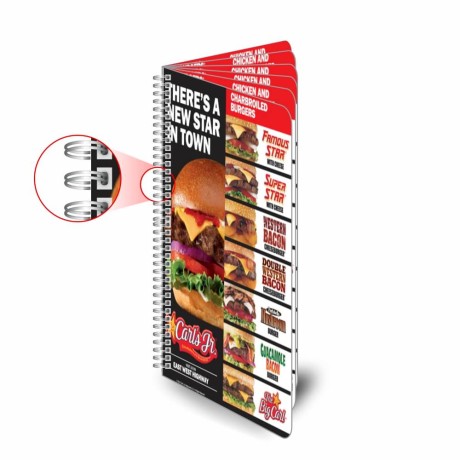 CARDÁPIOS WIRE O 12 PÁGINAS PVC PREMIUM 0,50MM 105X300MM Colorido frente e verso - 12 un.