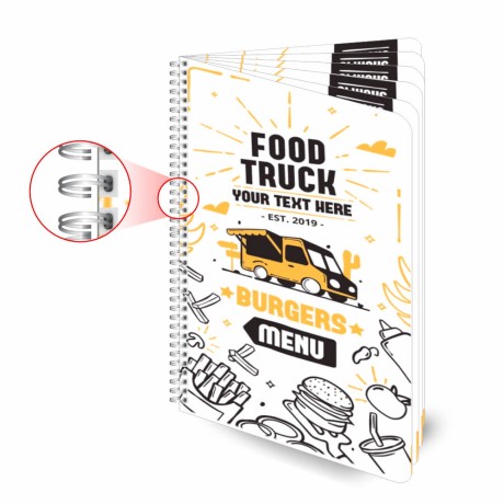 CARDÁPIOS WIRE O 12 PÁGINAS PVC PREMIUM 0,50MM 150X210MM Colorido frente e verso - 4 un.