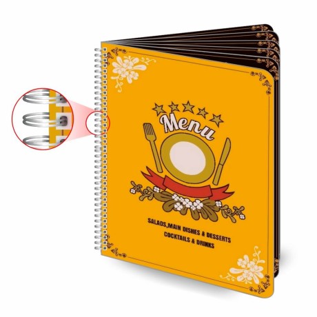 CARDÁPIOS WIRE O 12 PÁGINAS PVC PREMIUM 0,50MM 210X300MM Colorido frente e verso - 10 un.