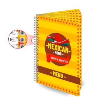 CARDÁPIOS WIRE O 12 PÁGINAS PVC PREMIUM 0,50MM 300X420MM Colorido frente e verso - 25 un.