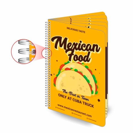 CARDÁPIOS WIRE O 12 PÁGINAS PVC PREMIUM 0,50MM 300X420MM Colorido frente e verso - 10 un.