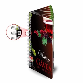 CARDÁPIOS WIRE O 16 PÁGINAS PVC PREMIUM 0,50MM 105X300MM Colorido frente e verso - 4 un.