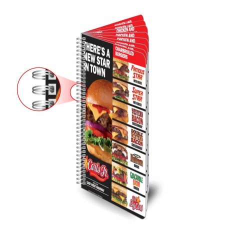 CARDÁPIOS WIRE O 16 PÁGINAS PVC PREMIUM 0,50MM 105X300MM Colorido frente e verso - 12 un.