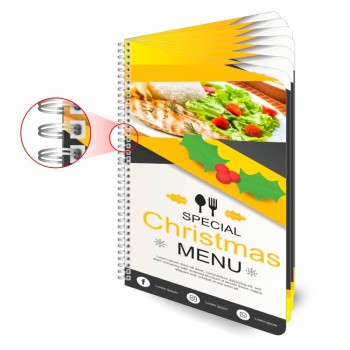 CARDÁPIOS WIRE O 16 PÁGINAS PVC PREMIUM 0,50MM 150X210MM Colorido frente e verso - 20 un.