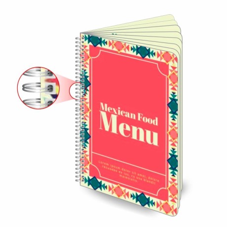 CARDÁPIOS WIRE O 16 PÁGINAS PVC PREMIUM 0,50MM 300X420MM Colorido frente e verso - 1 un.