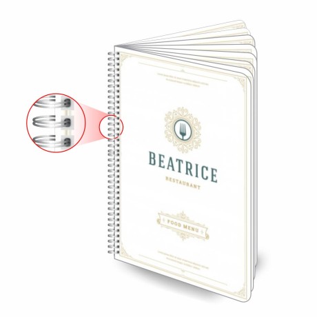 CARDÁPIOS WIRE O 16 PÁGINAS PVC PREMIUM 0,50MM 300X420MM Colorido frente e verso - 25 un.