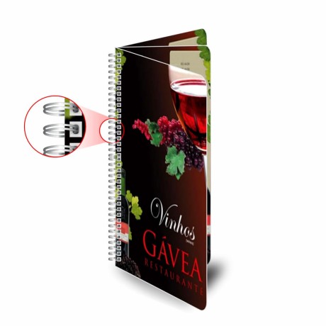 CARDÁPIOS WIRE O 6 PÁGINAS PVC PREMIUM 0,50MM 105X300MM Colorido frente e verso - 8 un.