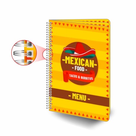 CARDÁPIOS WIRE O 6 PÁGINAS PVC PREMIUM 0,50MM 300X420MM Colorido frente e verso - 5 un.