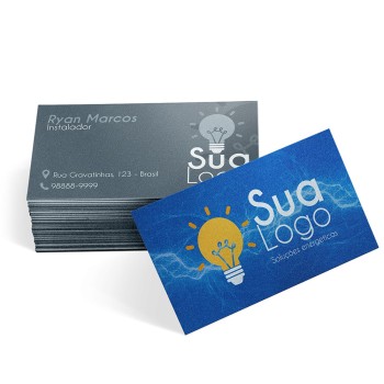 CARTÕES DE VISITA EUROPEU PAPÉIS ESPECIAIS SILVER LUX 300G SEM VERNIZ Colorido frente e preto e branco verso - 100 un.