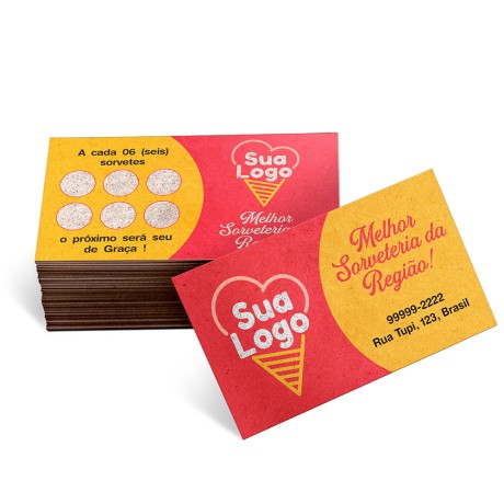 CARTÕES DE VISITA KRAFT 250G SEM LAMINAÇÃO E SEM VERNIZ UV SEM VERNIZ COM TINTA BRANCA Colorido frente e verso - 500 un.