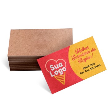 CARTÕES DE VISITA KRAFT 250G SEM LAMINAÇÃO E SEM VERNIZ UV SEM VERNIZ COM TINTA BRANCA Colorido frente - 500 un.