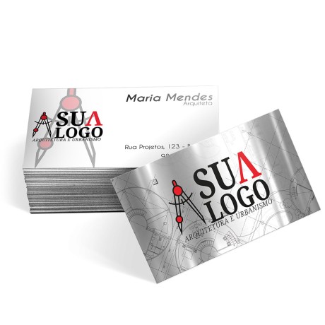 CARTÕES DE VISITA PAPÉIS ESPECIAIS METALIZADO FRENTE COM TINTA BRANCA 250G SEM VERNIZ Colorido frente e verso - 50 un.