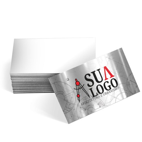 CARTÕES DE VISITA PAPÉIS ESPECIAIS METALIZADO FRENTE COM TINTA BRANCA 250G SEM VERNIZ Colorido frente - 50 un.