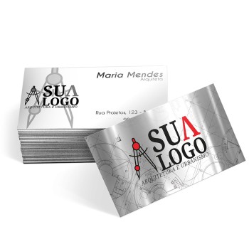 CARTÕES DE VISITA PAPÉIS ESPECIAIS METALIZADO FRENTE COM TINTA BRANCA 250G SEM VERNIZ Colorido frente e preto e branco verso - 50 un.