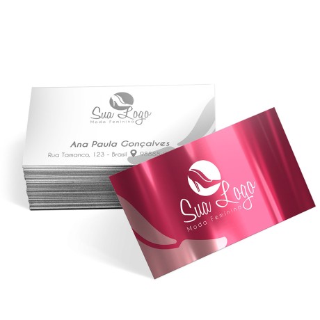 CARTÕES DE VISITA PAPÉIS ESPECIAIS METALIZADO FRENTE COM TINTA BRANCA 250G SEM VERNIZ Colorido frente e preto e branco verso - 100 un.