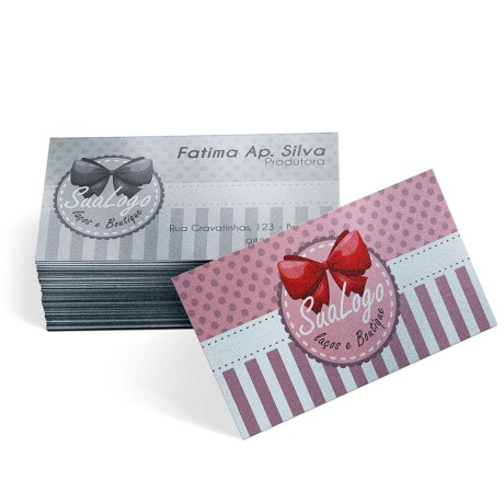 CARTÕES DE VISITA PAPÉIS ESPECIAIS SILVER LUX 300G SEM VERNIZ Colorido frente e preto e branco verso - 48 un.