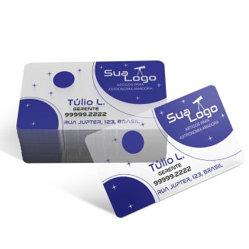 CARTÕES DE VISITA PVC 0,30MM TRANSLÚCIDO TRANSLÚCIDO COM TINTA BRANCA Colorido frente - 250 un.