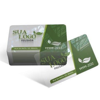 CARTÕES DE VISITA PVC 0,30MM TRANSPARENTE TRANSPARENTE COM TINTA BRANCA Colorido frente - 100 un.