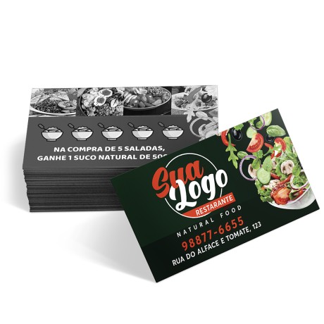 CARTÕES FIDELIDADE COUCHÊ 300G SEM VERNIZ Colorido frente e preto e branco verso - 100 un.