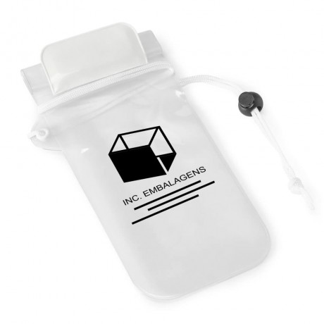 BOLSA PARA CELULAR PVC IMPERMEÁVEL TRANSPARENTE DETALHE BRANCO Preto e branco frente - 500 un.