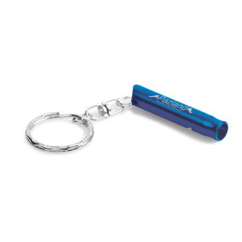 ABRIDORES E CHAVEIROS CHAVEIRO GRAVAÇÃO A LASER ALUMÍNIO COM APITO AZUL ROYAL Preto e branco frente - 100 un.