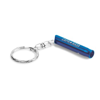 ABRIDORES E CHAVEIROS CHAVEIRO GRAVAÇÃO A LASER ALUMÍNIO COM APITO AZUL ROYAL Preto e branco frente - 10 un.