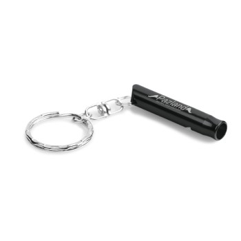ABRIDORES E CHAVEIROS CHAVEIRO GRAVAÇÃO A LASER ALUMÍNIO COM APITO PRETO Preto e branco frente - 100 un.