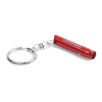 ABRIDORES E CHAVEIROS CHAVEIRO GRAVAÇÃO A LASER ALUMÍNIO COM APITO VERMELHO Preto e branco frente - 10 un.