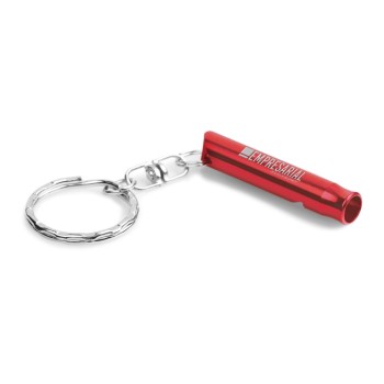 ABRIDORES E CHAVEIROS CHAVEIRO GRAVAÇÃO A LASER ALUMÍNIO COM APITO VERMELHO Preto e branco frente - 25 un.
