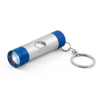 ABRIDORES E CHAVEIROS CHAVEIROS E CORDÕES MINI LANTERNA COM LED MODELO BRIGHTER DETALHE AZUL Preto e branco frente - 10 un.