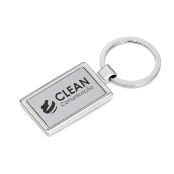 CHAVEIROS EM AÇO COM GRAVAÇÃO A LASER PREMIUM RETANGULAR Preto e branco frente - 25 un.