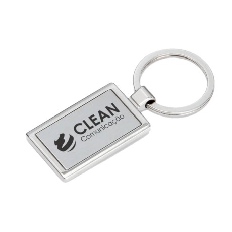 CHAVEIROS EM AÇO COM GRAVAÇÃO A LASER PREMIUM RETANGULAR Preto e branco frente - 25 un.