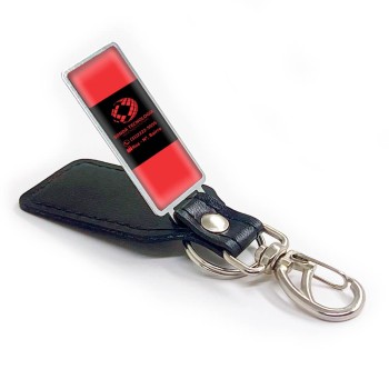 CHAVEIROS EM CORINO PRETO COM EMBLEMA NO METAL RESINADO MODELO RETANGULAR Colorido frente - 50 un.