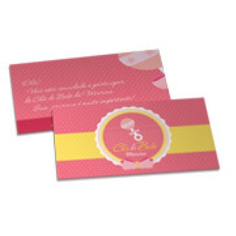 CONVITES BÁSICO COUCHÊ 300G HOT STAMPING LAM FOSCA FV E HOTSTAMPING FR 182X102MM Colorido frente e verso - 50 un.