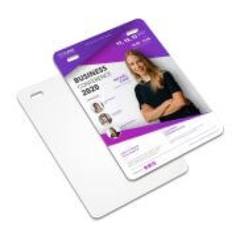 CREDENCIAIS COUCHÊ 300G VERNIZ UV TOTAL FRENTE SEM CORDÃO E SEM CLIP JACARÉ PARA EVENTOS 100X148MM Colorido frente - 25 un.