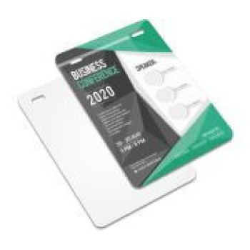 CREDENCIAIS COUCHÊ 300G VERNIZ UV TOTAL FRENTE SEM CORDÃO E SEM CLIP JACARÉ PARA EVENTOS 100X148MM Colorido frente - 250 un.