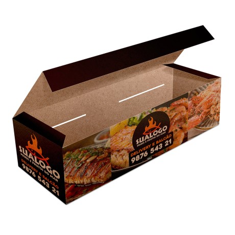DELIVERY EMBALAGENS PARA DELIVERY PERSONALIZADAS KRAFT 250G ASSADOS GRELHADOS E PORCOES LAMINAÇÃO INTERNA Colorido frente - 50 un.