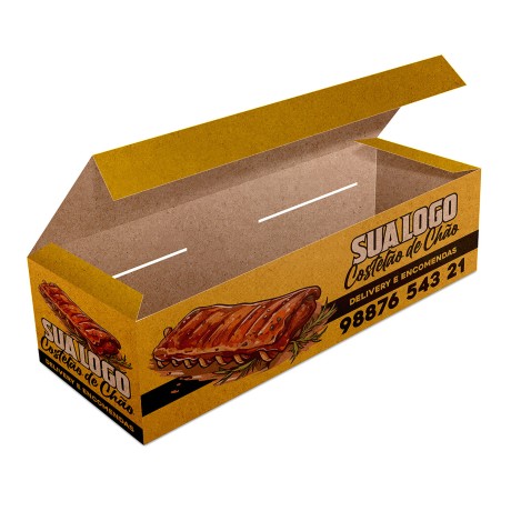 DELIVERY EMBALAGENS PARA DELIVERY PERSONALIZADAS KRAFT 250G ASSADOS GRELHADOS E PORCOES LAMINAÇÃO INTERNA Colorido frente - 100 un.