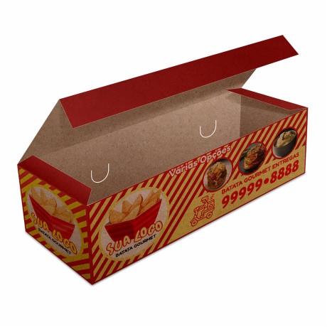 DELIVERY EMBALAGENS PARA DELIVERY PERSONALIZADAS KRAFT 250G BATATA FRITA, RUSTICA E RECHEADA LAMINAÇÃO INTERNA Colorido frente - 1000 un.