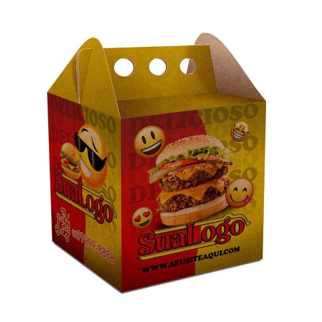 DELIVERY EMBALAGENS PARA DELIVERY PERSONALIZADAS KRAFT 250G HAMBURGUER MÉDIA Colorido frente - 100 un.