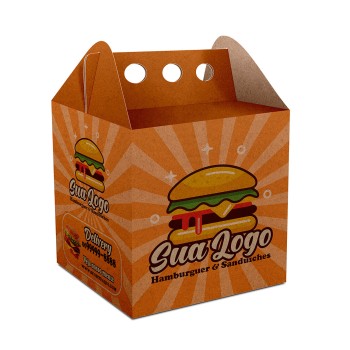 DELIVERY EMBALAGENS PARA DELIVERY PERSONALIZADAS KRAFT 250G HAMBURGUER MÉDIA Colorido frente - 25 un.