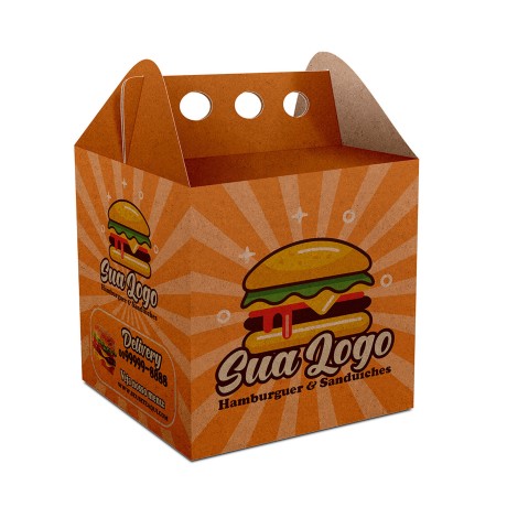 DELIVERY EMBALAGENS PARA DELIVERY PERSONALIZADAS KRAFT 250G HAMBURGUER MÉDIA Colorido frente - 25 un.