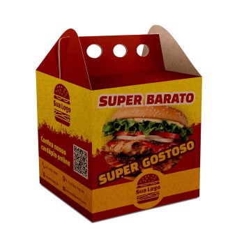 DELIVERY EMBALAGENS PARA DELIVERY PERSONALIZADAS KRAFT 250G HAMBURGUER MÉDIA Colorido frente - 50 un.