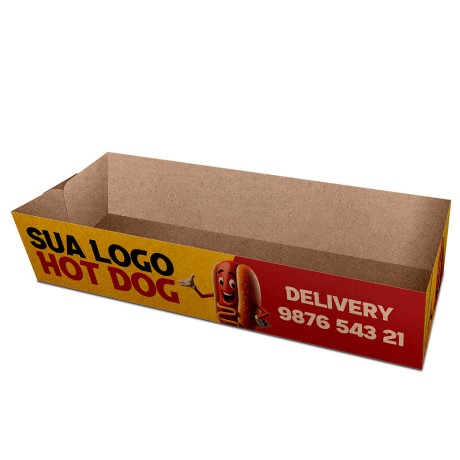 DELIVERY EMBALAGENS PARA DELIVERY PERSONALIZADAS KRAFT 250G HOT DOG E BAGUETE LAMINAÇÃO INTERNA Colorido frente - 50 un.