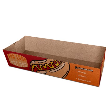 DELIVERY EMBALAGENS PARA DELIVERY PERSONALIZADAS KRAFT 250G HOT DOG E BAGUETE LAMINAÇÃO INTERNA Colorido frente - 500 un.