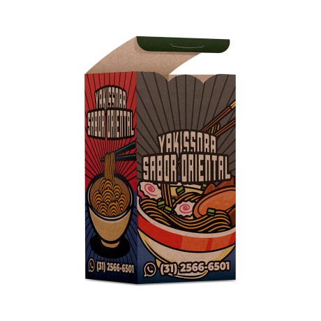 DELIVERY EMBALAGENS PARA DELIVERY PERSONALIZADAS KRAFT 250G YAKISSOBA E YAKIMESHI PEQUENA Colorido frente - 1000 un.