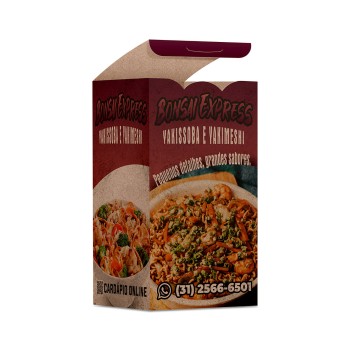 DELIVERY EMBALAGENS PARA DELIVERY PERSONALIZADAS KRAFT 250G YAKISSOBA E YAKIMESHI PEQUENA Colorido frente - 50 un.