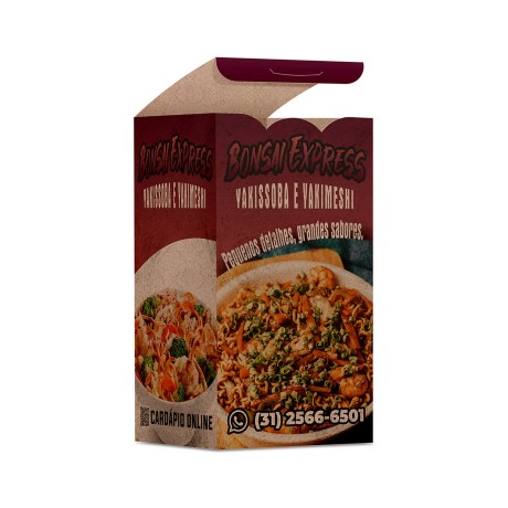 DELIVERY EMBALAGENS PARA DELIVERY PERSONALIZADAS KRAFT 250G YAKISSOBA E YAKIMESHI PEQUENA Colorido frente - 50 un.